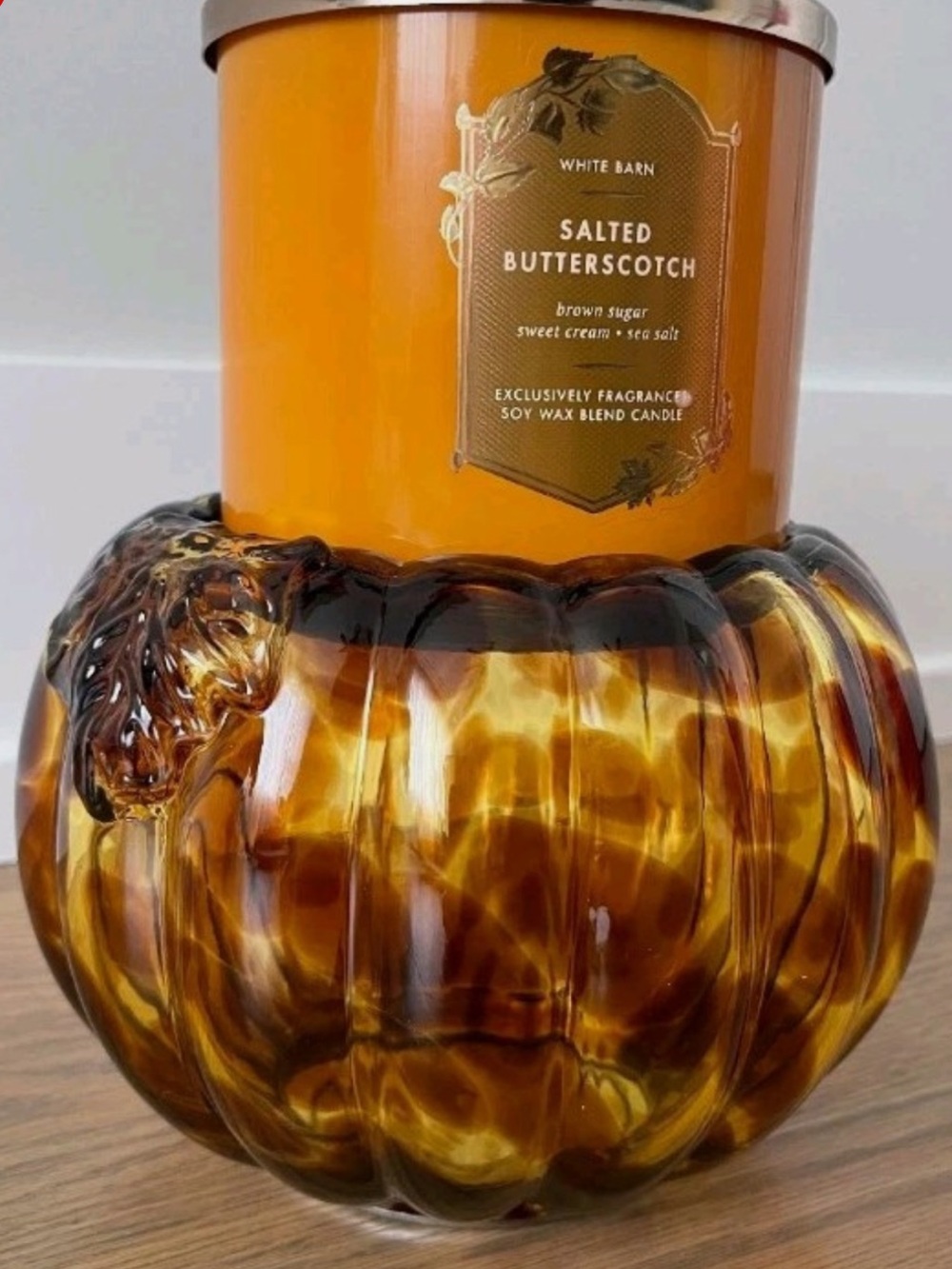 Bath & Body Works Glass Tortoise Shell Pumpkin Candle Holder
